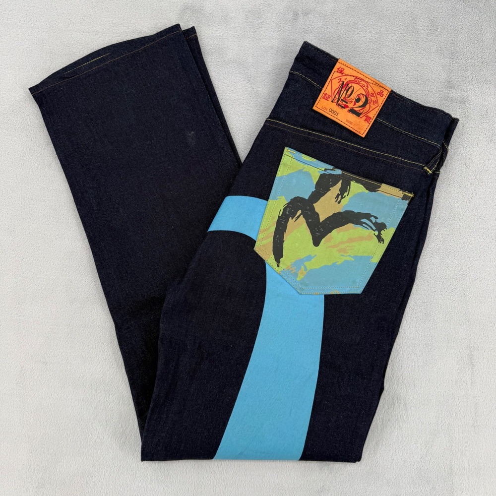 Evisu No. 2 Indigo Denim Blue Oversized Seagull Jeans Mens 32 Made in Japan